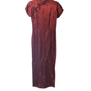 Golden Bee Women Cheongsam Qipao Dress 34 Burgundy Floral‎ Jacquard